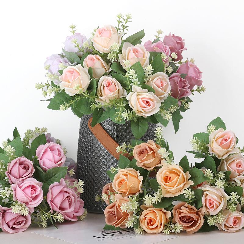 Nordic Style Silk Rose Bouquet - Romantic Artificial Flowers for Living Room & Wedding Decoration