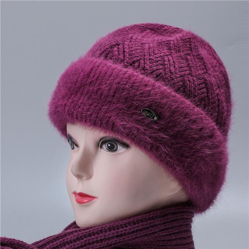 Hut für alte Dame Damen Großmutter Winter Kaninchengarn Wärme Mutter Mittleres Alter Ältere Menschen mit Samt für Kälteschutz Hut für alte Dame