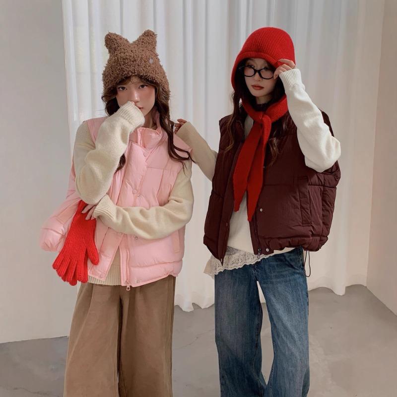 Small large size candy color down cotton jacket vest women's new stand-up collar thickened loose short vest jacket