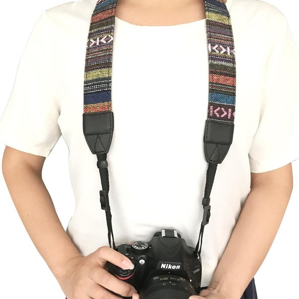Retro Style Camera Strap Universal DSLR Strap for Canon Nikon Sony with Non-Slip Pad Durable Cotton 76cm Length Black