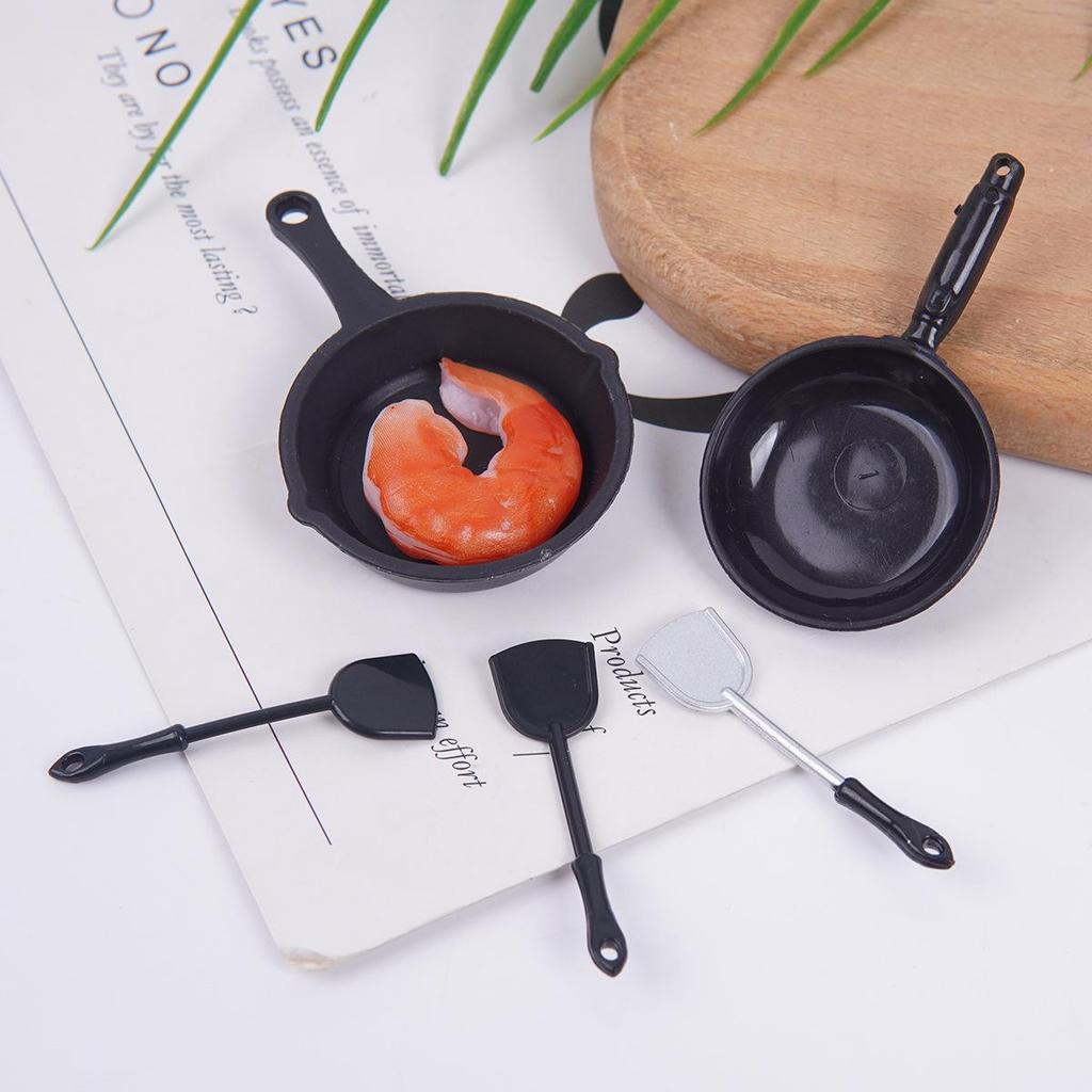 Mini Wok Frying Pan & Spoon Set for Dollhouse Kitchen Toy Accessories