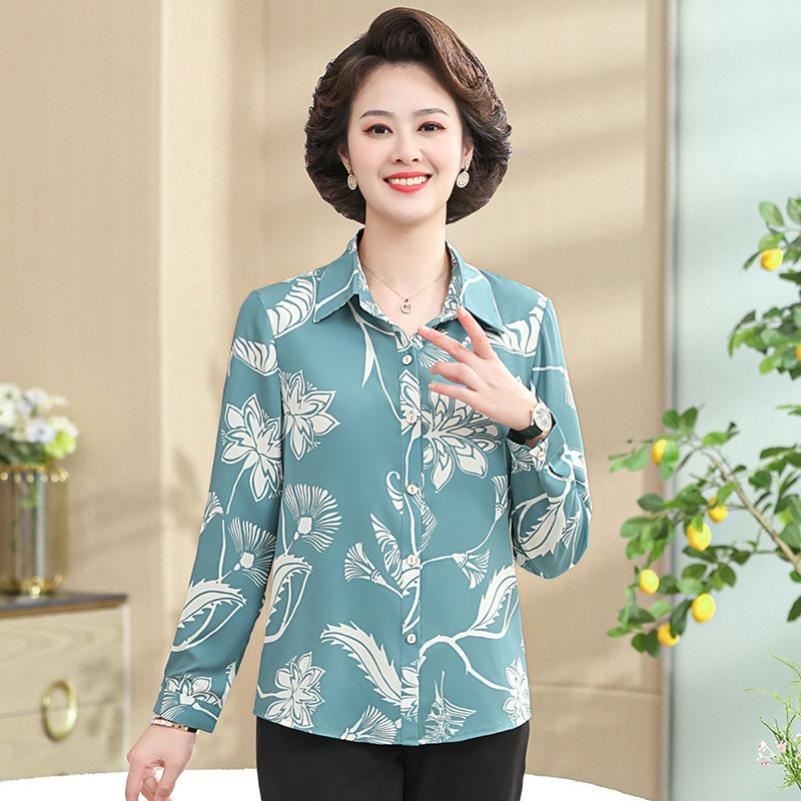 Long-sleeved Shirt, Middle-aged Women's Spring and Autumn Clothes, Western Style Blouse, Women's Summer Chiffon Shirt