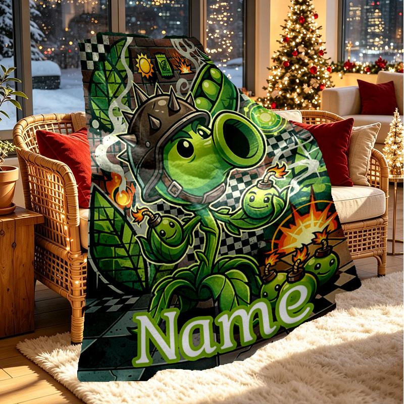 Custom Name Personalized Plants vs. Zombies Print Blanket, Home Decor, Bedroom, Sofa, Camping, Couch, Gifts for Birthday Christmas