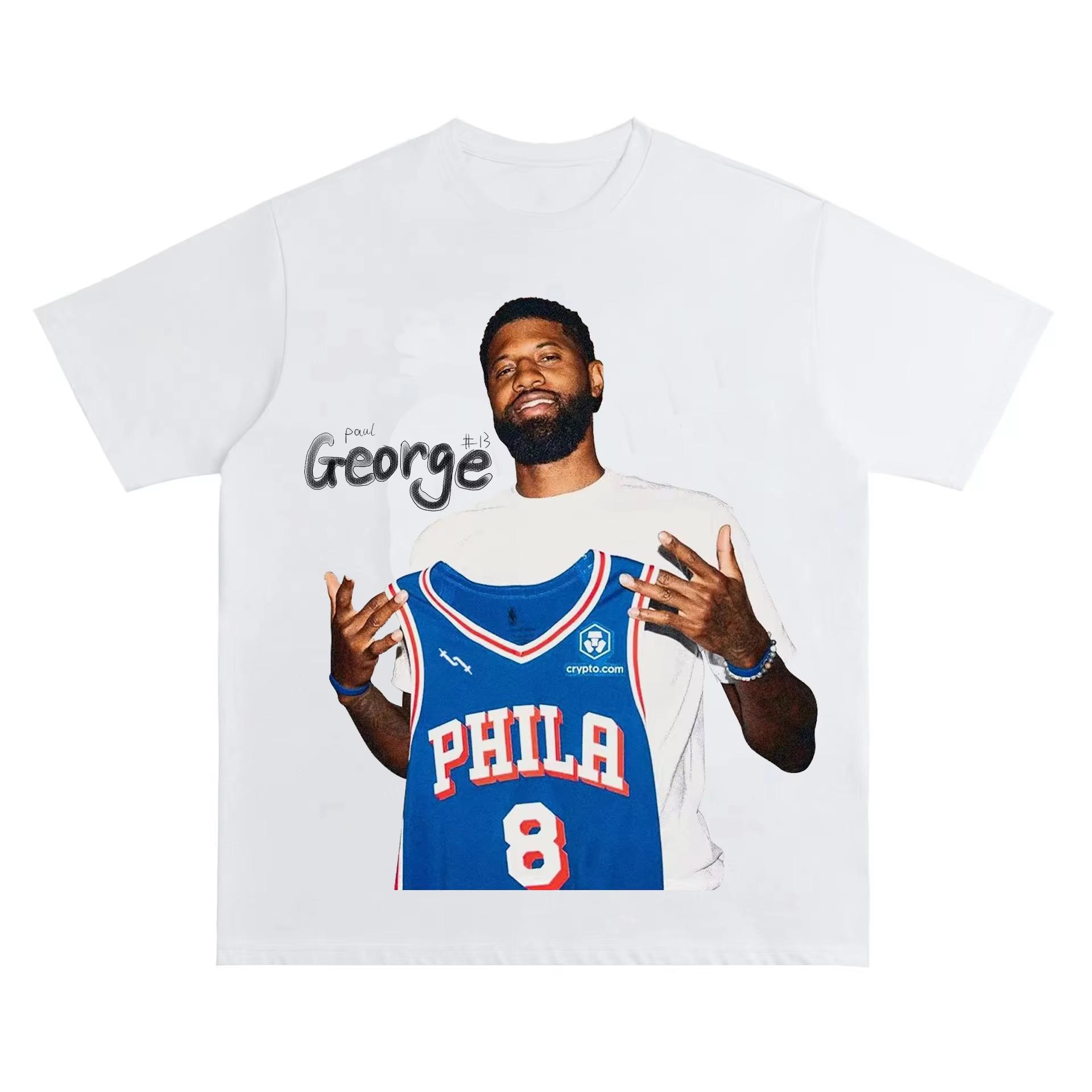 

2025 New Paul George Breathable, Fashionable and Casual High-quality Men s Pure Cotton Round-neck Graphic Print T-shirt 3XL