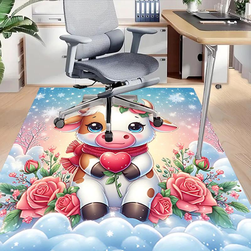 1PC cow, roses Extra Large Non Slip Floor carpet, Office, family, Studio Large Area Rug Indoor Rugs, Bold Statement Piece