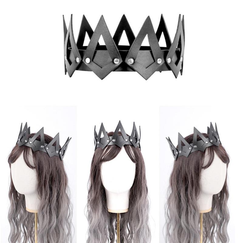 Leather Crown Unisex King Queen Gothic Crown Halloween Masquerade Cosplay Wedding Birthday Party Costume Accessories Props