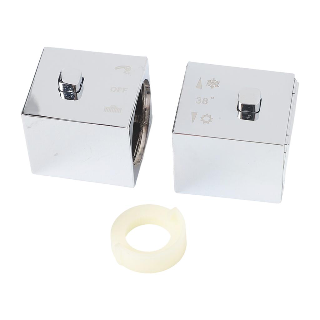 Square Shower Temperature Control Handle Knobs Pair with Chrome Finish for SMA Thermostatic Mixer Suitable for Shower Valves