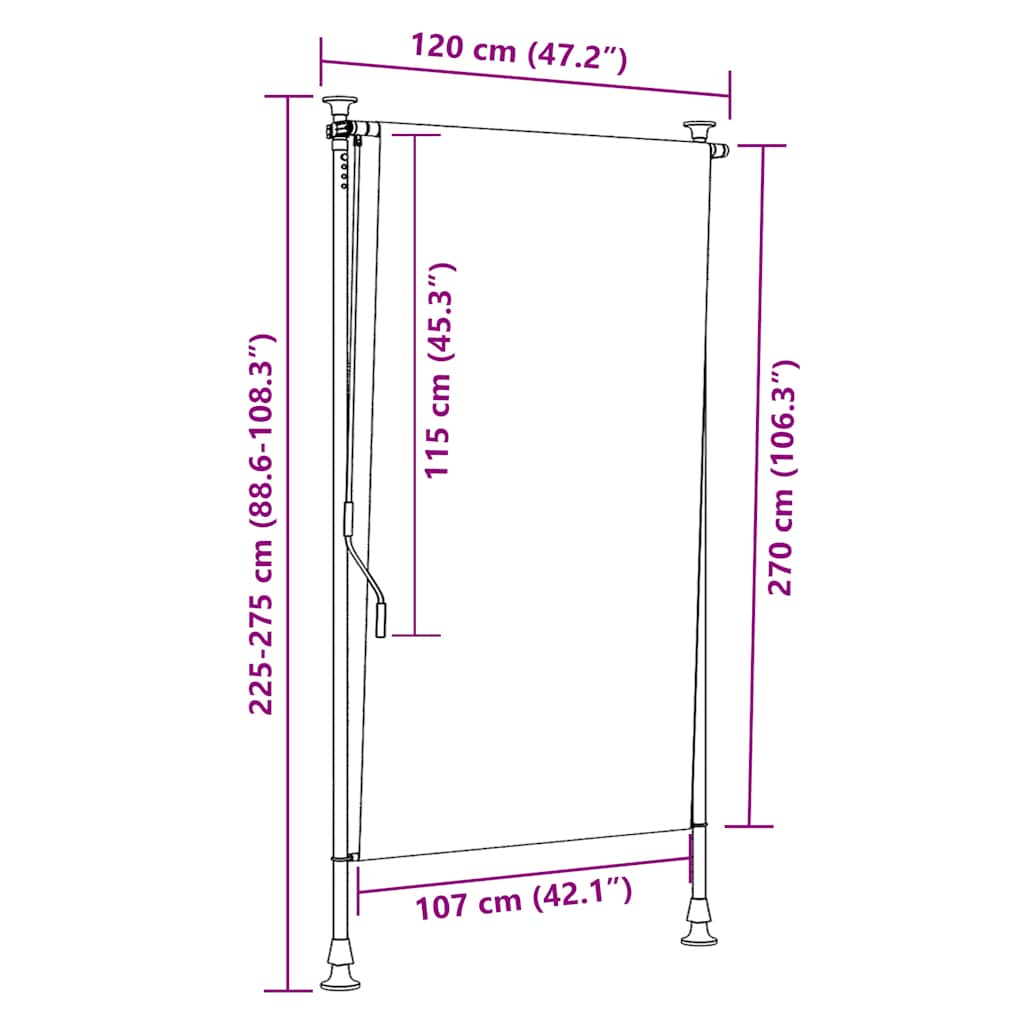 Outdoor Roller Blind 120 x 270 cm Cream