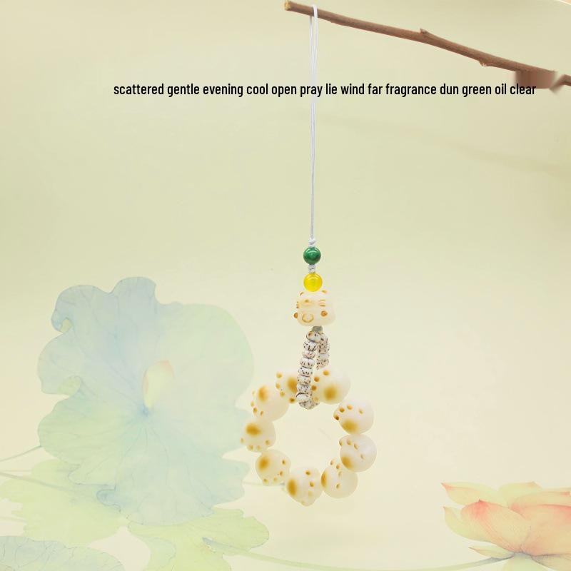 White Bodhi Cute Cat Paw Charcoal Phone Charm - Women's Lucky Cat Lanyard & Ring Pendant