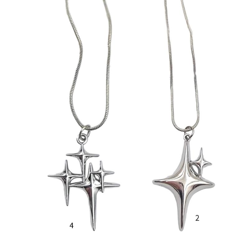 Fashion Four-Pointed Star Necklace Clavicle Chain Smooth Cross Pendant Necklace Wedding Party Jewelry for Women Girls