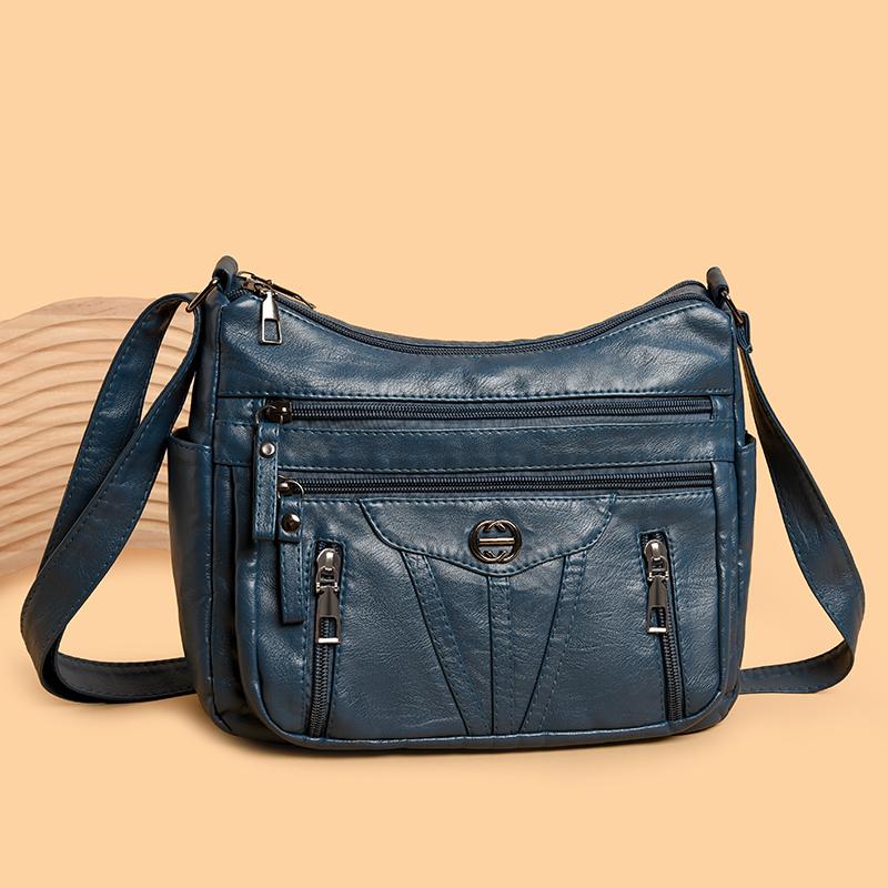 Dámská kabelka středního věku z měkké kůže, velkokapacitní vícevrstvá crossbody taška