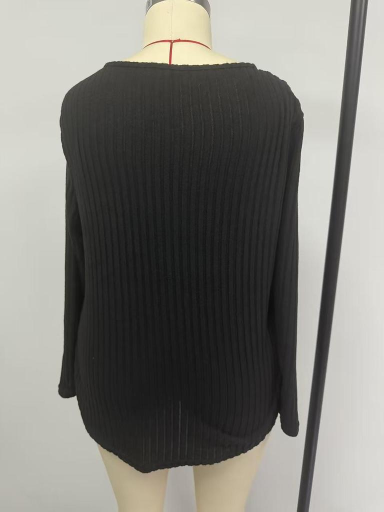 Plus Size V-Neck Zipper Long Sleeve Women's Casual T-shirt - 2025 Spring & Autumn Collection
