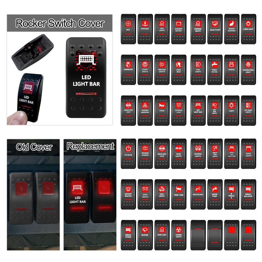BANDC Boat Rocker Switch Cover (No Switch) Red Marine Dash Cap Labels for RV Heater Carling Switch Car Jeep Wrangler Accessories
