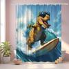 Cool Dinosaur Surfing With Sunglasses Shower Curtain Machine Washable All Season Waterproof Privacy Protection Hooks Included