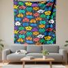 "Pixel Space Invaders Colorful Alien Pattern Patterned - Patterned tapestry for bedroom and living room home decor."