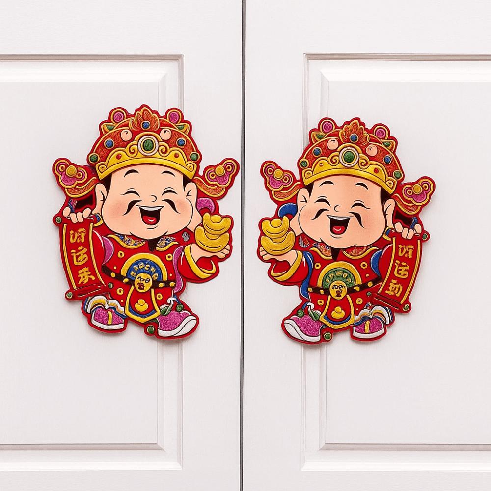 1 Pair 3D Horse Year Door Sticker Flocking Zodiac Horse Windows Decals Year of The Horse