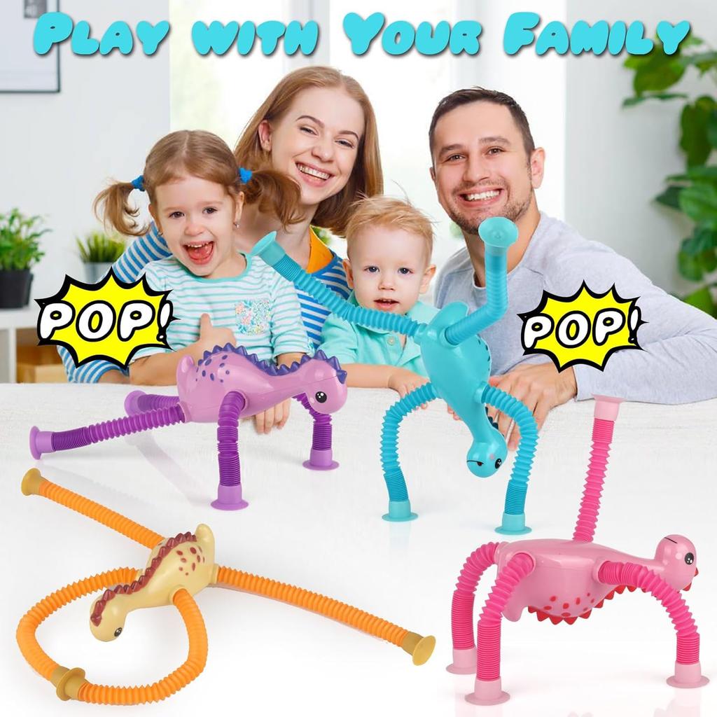 DIY Pop Tube Dinosaur Sensory Toys Suction Cup Bellows Toy Decompression Pipe Autism ADHD Stress Relief Fidget Toys for Kids