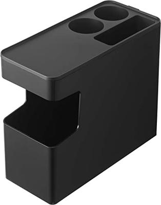 Yamazaki Tower Car Console Trash Can, Black, Approx. W38 X D17 X H25.5cm (Approx. W52cm with Lid Open), with Drink Holder and Small Item Holder, Model