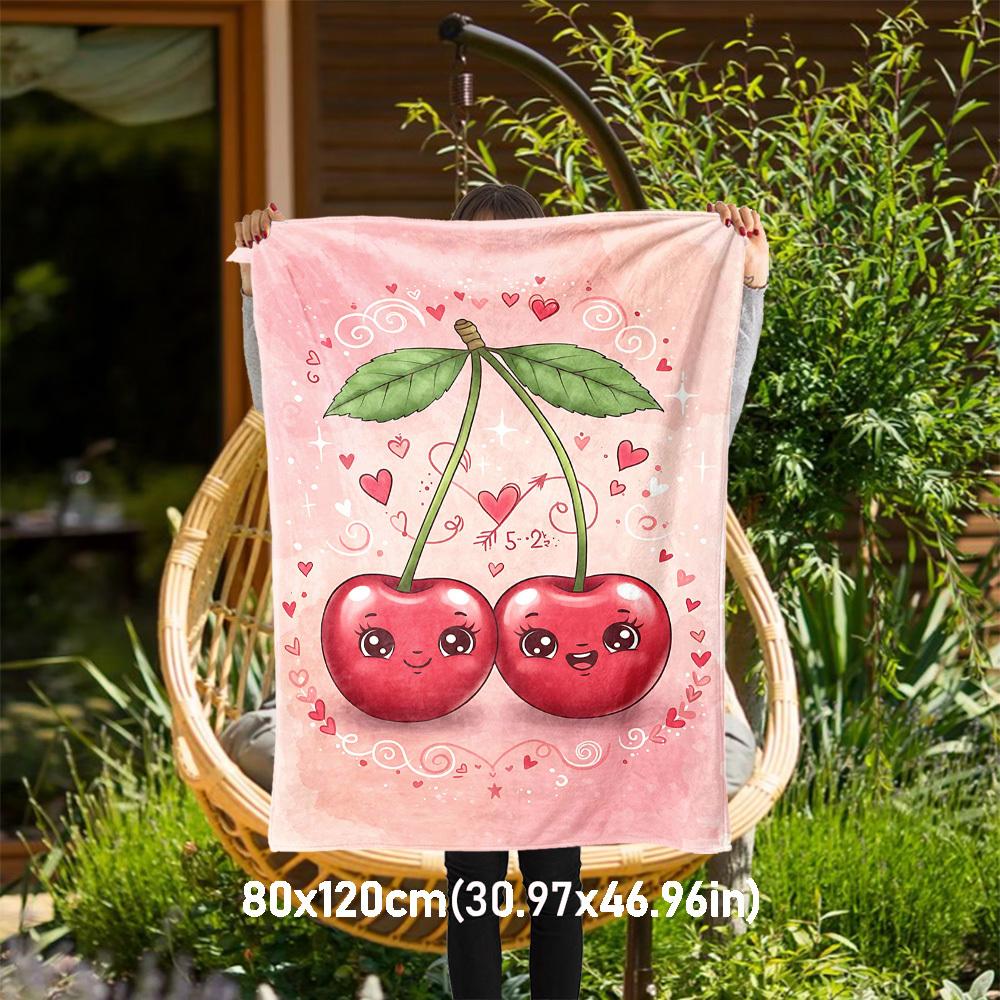 

1pc Cherries Love Outdoor Flannel Blanket Soft Warm All-Season Throw for Sofa Bed Car Camping Office, Cozy Gift Idea1292S 80x120cm(31x47inch)
