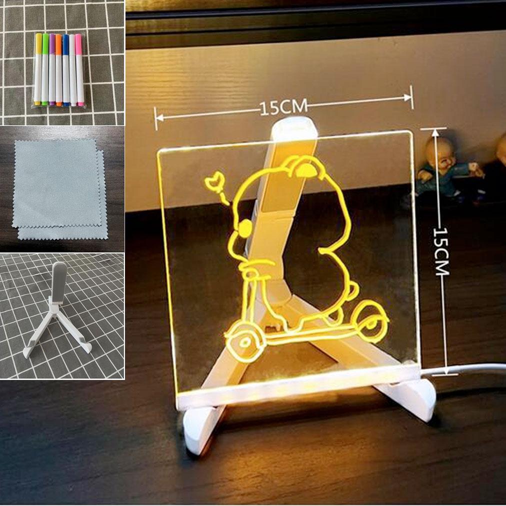 Light Up Acrylic Message Board Erasable Drawing Board Light with 7 Pen Drawing Board Table Light Advertising Boards Bedroom Deco