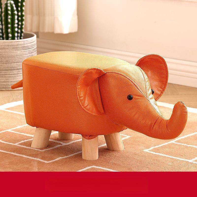 Solid Wood Stool Cartoon Animal Elephant Stool Home Living Room Fashionable Creative Durable Leather Footstool Home Decoration