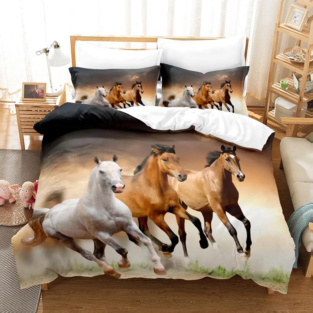 Animal Horse Bedding Sets Quilt Bed Cover Comforter Duvet Cover Pillow Case 2-3 Pieces Sets Kids Adult Bedroom Decoration