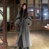 2025 Autumn/Winter Korean Woolen Coat with Fur Sleeves - High-End Petite Long Coat