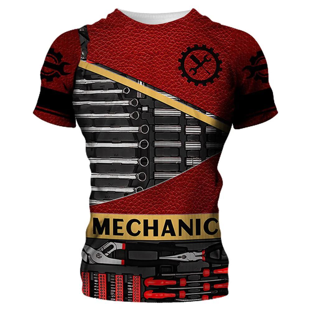 Mechanical Tools 3D Printing MenSport Quick-Dry Breatha T-Shirt Street Casual Wear Harajuku Retro Parent-child Short Sleeve Top