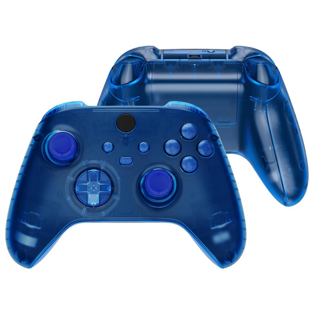 EXtremeRate Pełny Zestaw Przycisków Shell dla Xbox Series X S Przezroczysty Zamiennik Szyny Bocznej Uchwyt Przednia Tylna Pokrywa do Bezprzewodowego Kontrolera Xbox Core Nie &