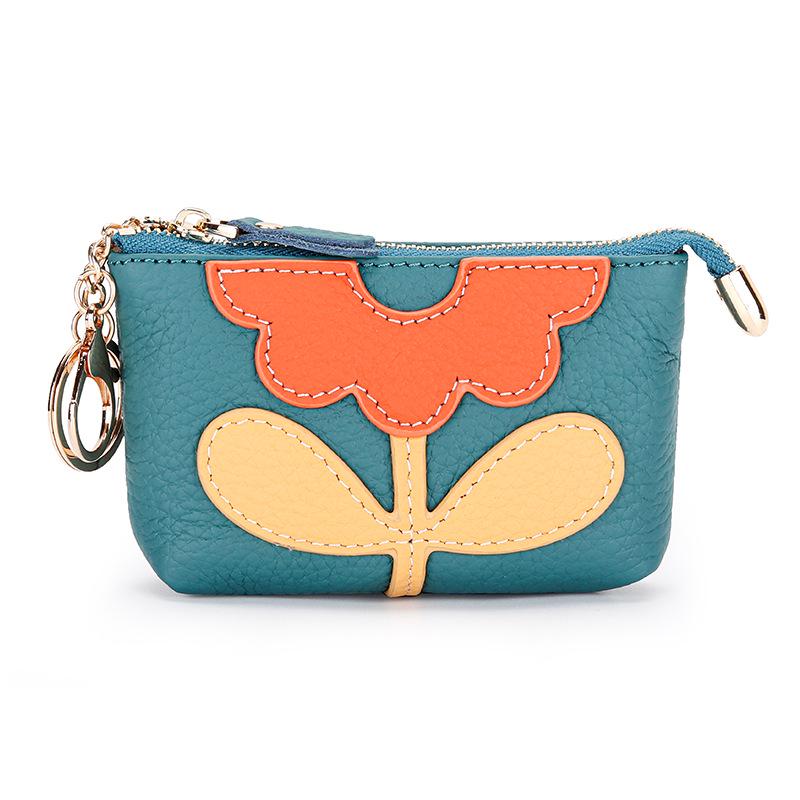 Women's Colorblock Floral Coin Purse - Cute Zipper Pouch for Change, Keys & Cards, Red Envelope Design