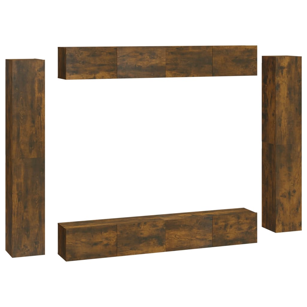 8 piece TV cabinet set smoked oak effect particleboard
