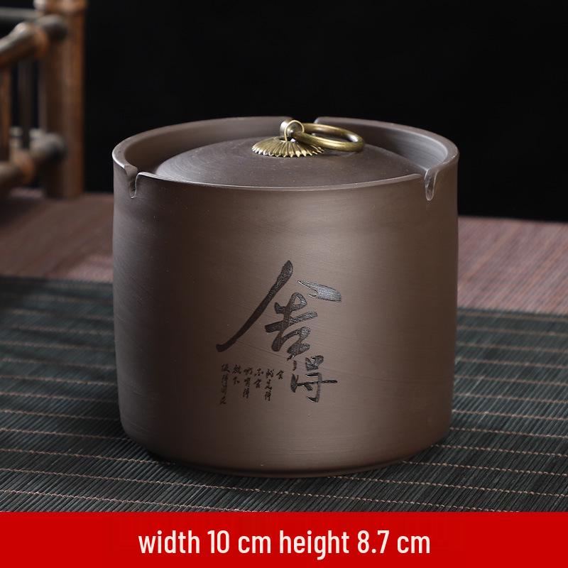 Zisha Ceramic Ashtray with Lid: Medium, Fly-Proof, Retro Home & Office Decor for Extinguishing Cigarettes.