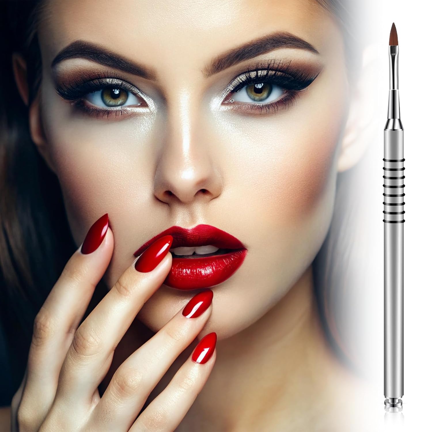 Acrylic Nail Brush 3D Nail Art Brush for Acrylic Powder Stainless Steel Nails Brushes for Nails Art Pens with Non-Slip Handle for UV Gel-Nail Home