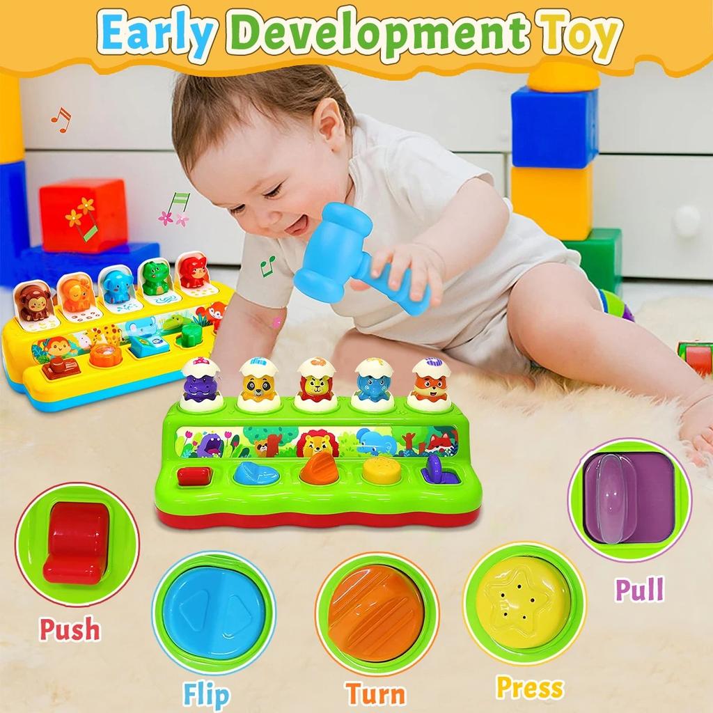 Interaktives Pop-Up-Tier-Spielzeug Peekaboo-Schalter-Knopf-Box Schatz-Überraschungsbox Versteckspiel Baby Früherziehung Puzzle-Spiel