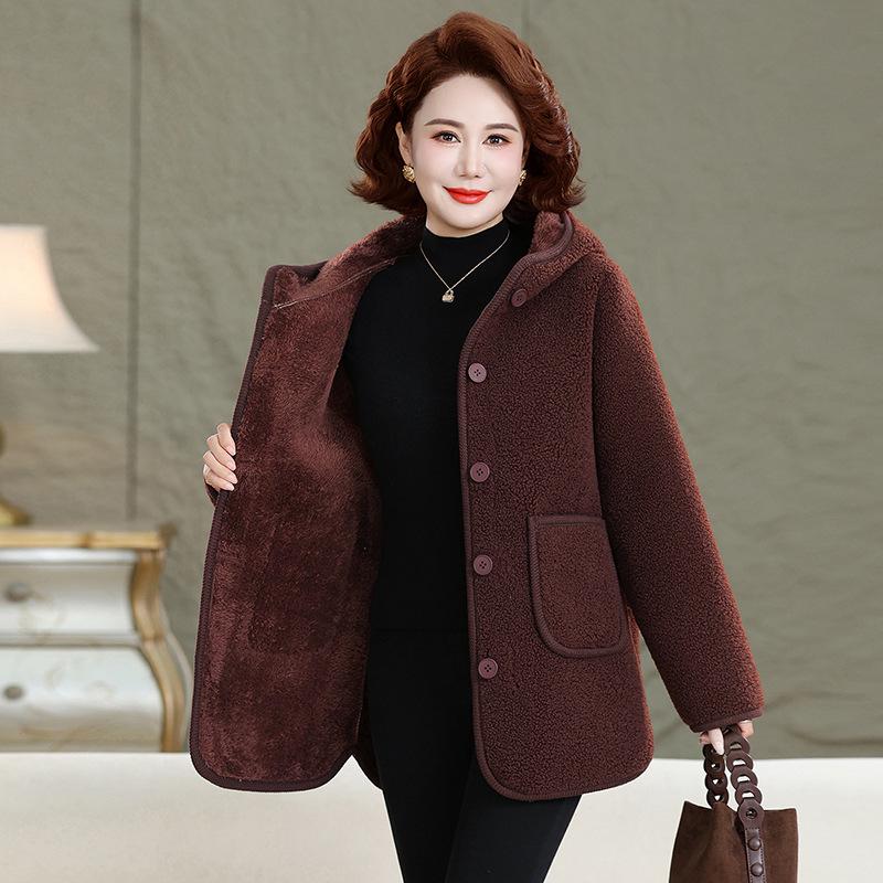 2025 Stylish Mother’s Winter Jacket: Velvet Cotton Padded, Fleece, Thickened Warm Outerwear for Middle-aged & Elderly Women