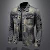 Men's American Retro Patchwork Denim Jacket, Korean Slim Fit, Trendy European Street Style for Nightclubs & Motorcycle Riding.
