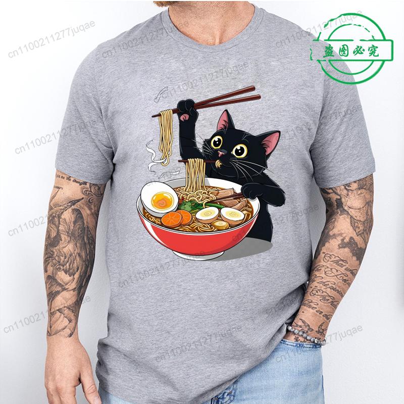 Ramen Cat Tshirt for Women Men Japanese Style Cat Lover T-Shirt Kawaii Cartoon Short Sleeve T Shirts Mens Clothes Tee Shirt Tops