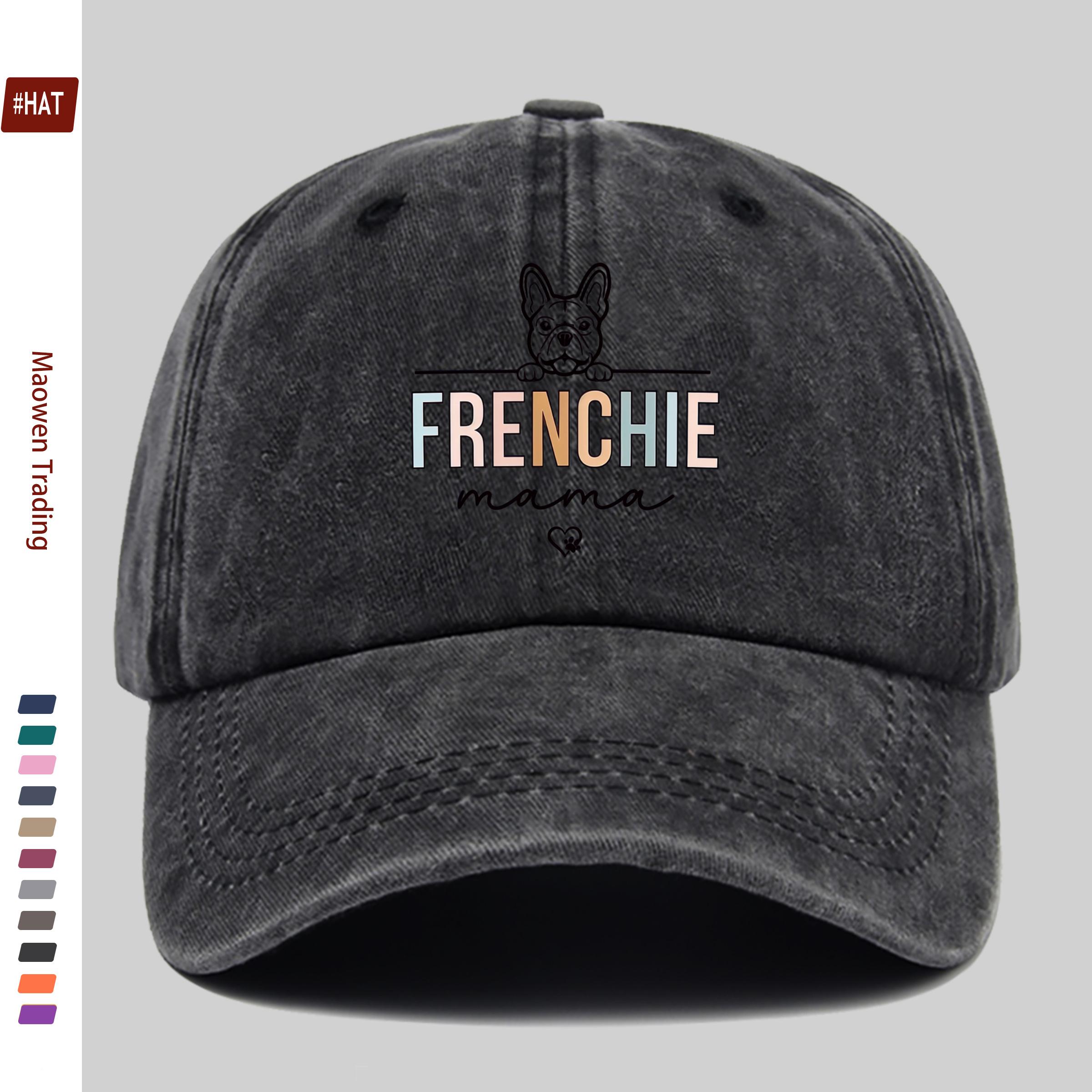 pc French Bulldog Print Trucker Hat with Gradient Color Cursive Lettering Adjustable Snapback Cap Suitable for Men Women 1pc