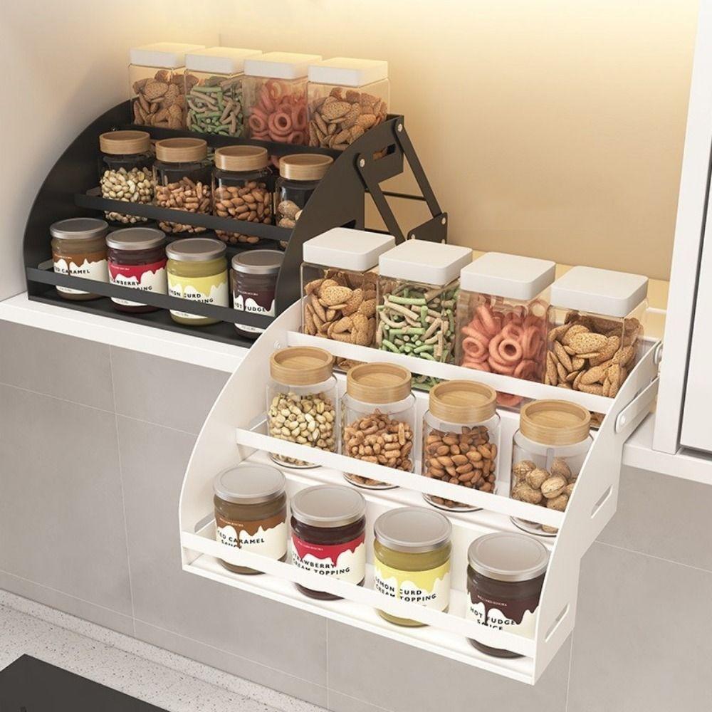 Anti Deformation 3-Tier Pull Down Spice Rack Stainless Steel Seasoning Storage Rack Kitchen