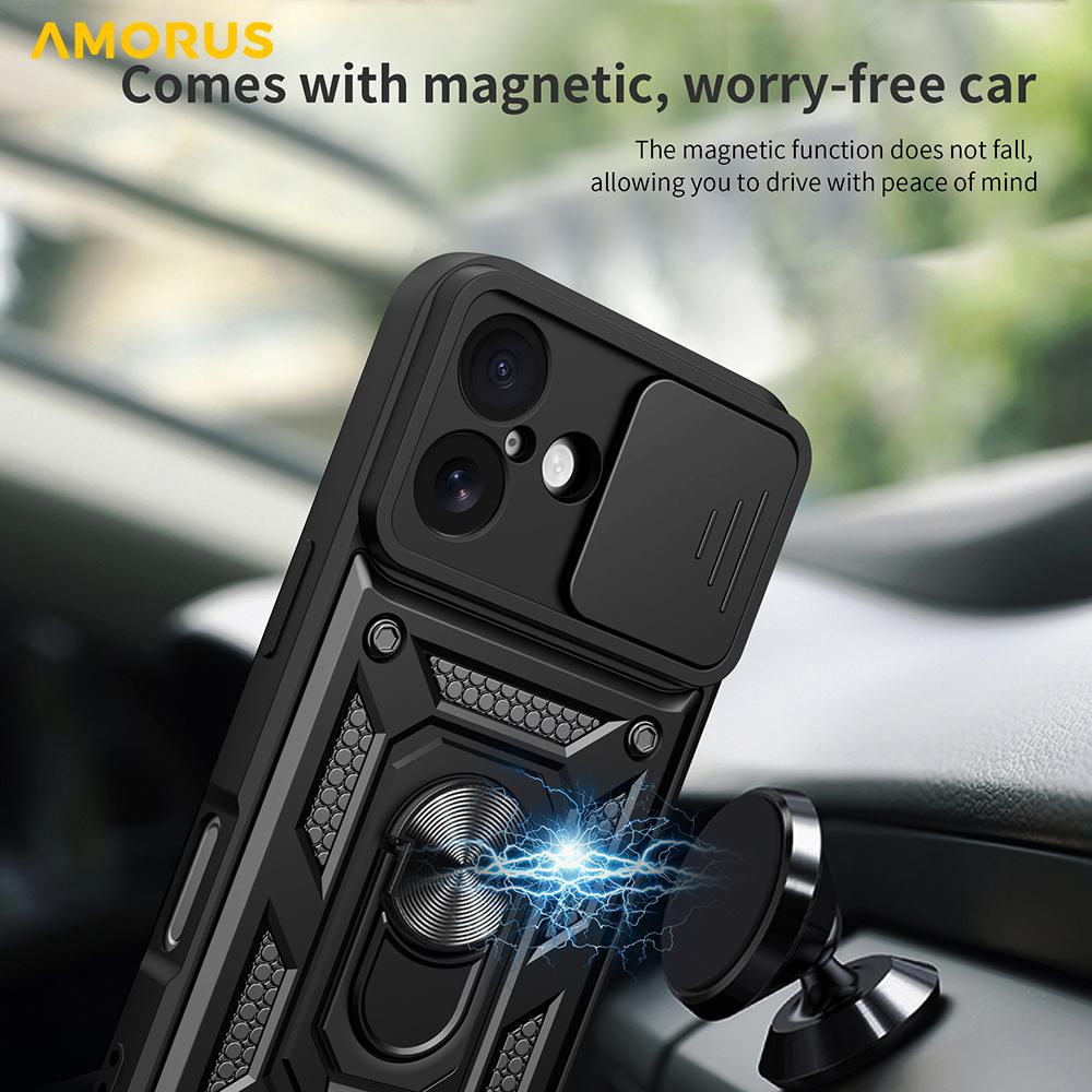 AMORUS For iPhone 17 Case Kickstand PC+TPU Phone Cover with Camera Lens Slider