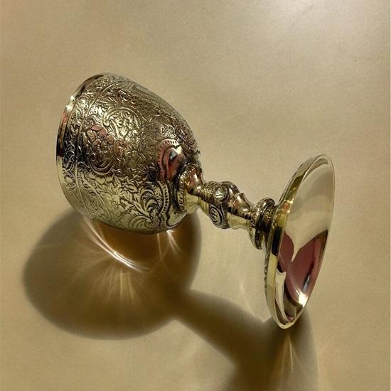 Embossed Brass Chalice Goblet, 15.24 Cm Medieval Wine Cup with Velvet Box, Weddin, Anniversary, Birthday, Christmas Gift