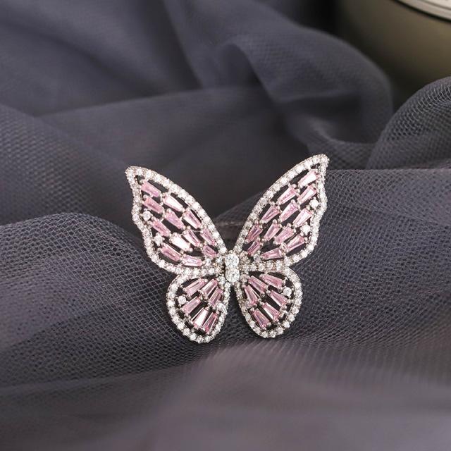 New Design Fashion Jewelry Opening High -Grade Copper Inlaid Zircon Butterfly Ring Luxury Shiny Cocktail Party Ring For Women
