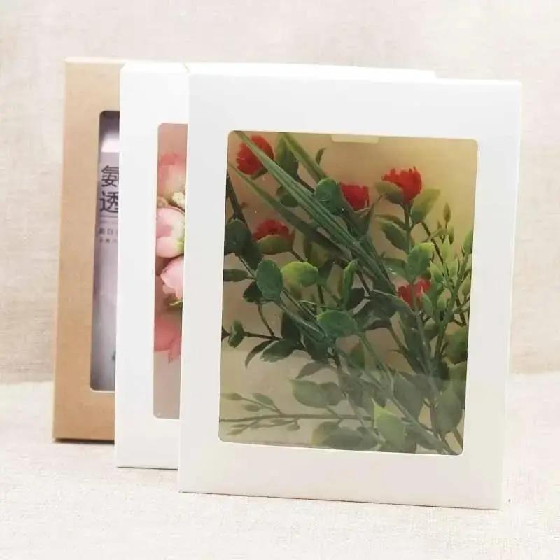 10Pcs DIY Gift Packaging Box Wedding Souvenir Packaging Box PVC Window Opening Kraft Paper Baking Pastry Storage Boxes Wholesale