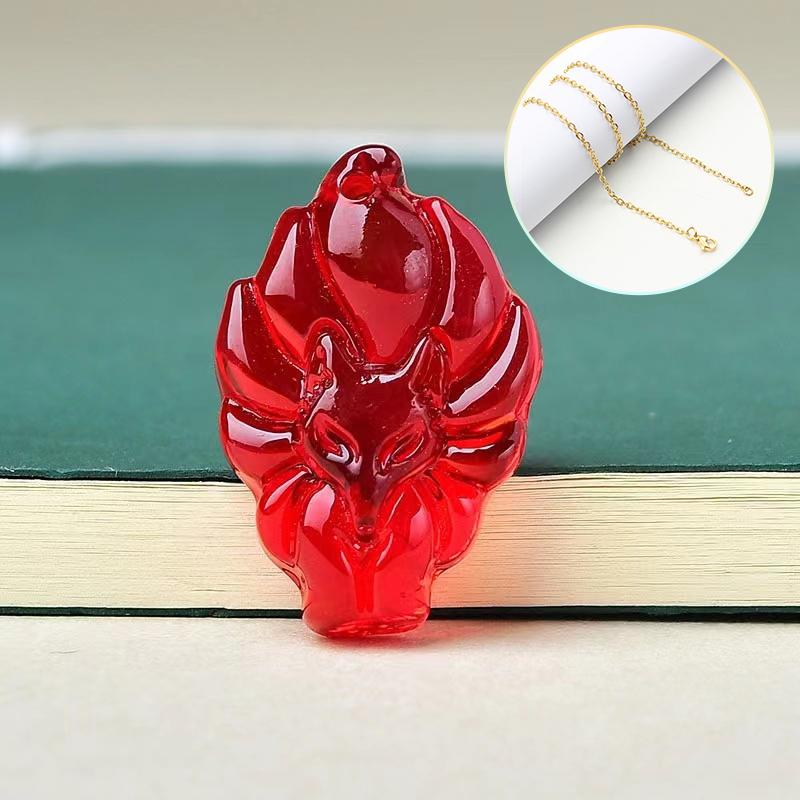 Unisex Chinese Animal Hand-Carved Fox Nine-Tailed Fox Pendant Chain Necklace Men Women Lucky Jewelry Gift 2025 New