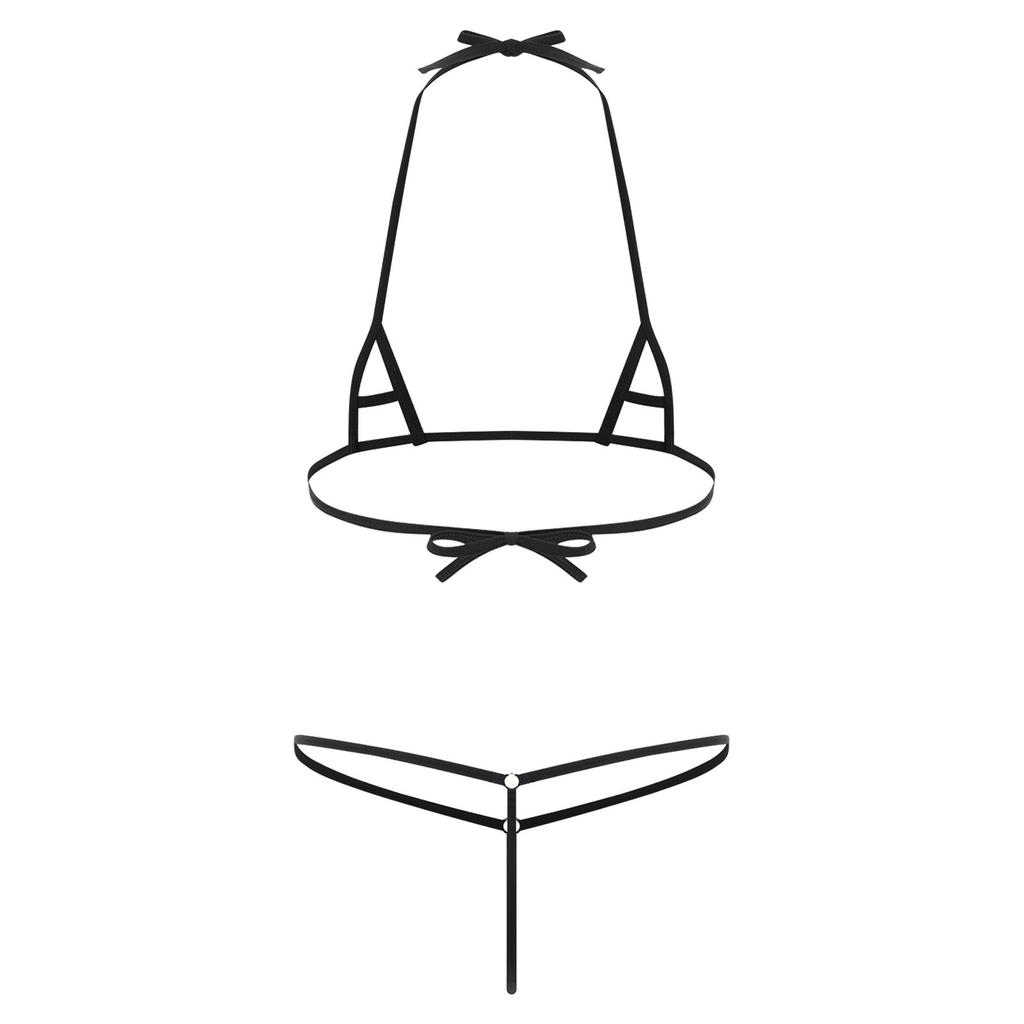 Womens Sheer Micro Bikini Set Halter Bra Top-G string Thong Swimsuit