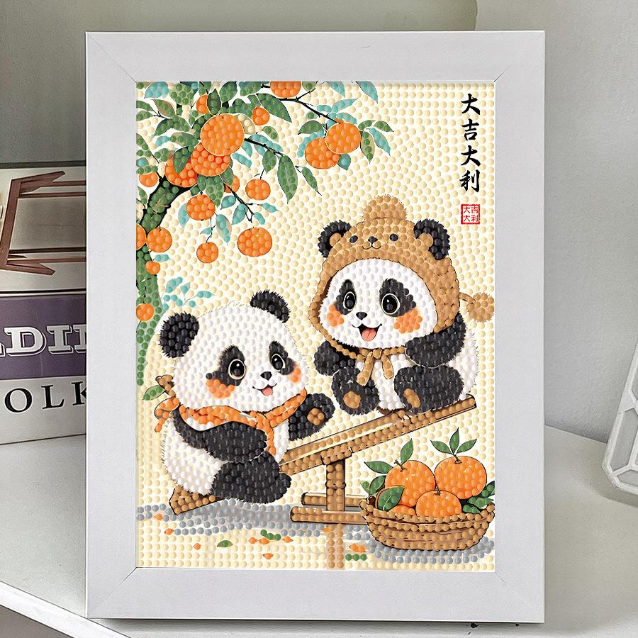 Diy Diamond Sticker Animal Panda Persimmon Ruyi Series Children'S Handmade Material Bag Diamond Embroidery National Treasure Frame Painting