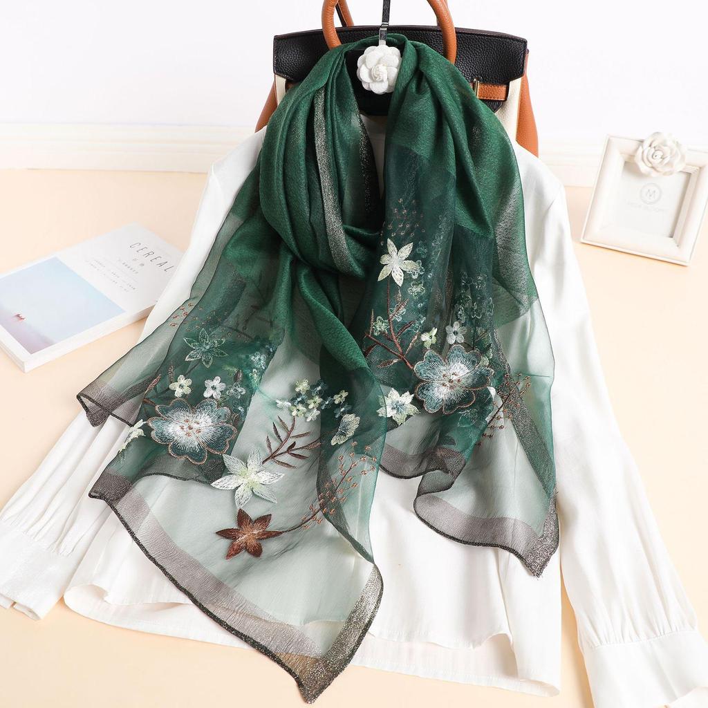 Silk Women Scarf Warm Wool Shawls Wraps Bufanda Floral Pashmina Embroidery Scarves Foulard  Hijab Long Female Bandana