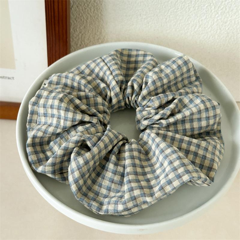 Lassic British Style Plaid Scrunchies Cotton Linen Feeling Hair Ties Minimalist Checkerboard Hair Rope For Professional Women