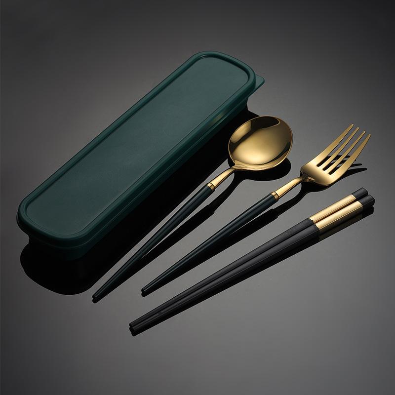 

Набор столовых приборов из 3 предметов из нержавеющей стали 304 с коробкой для путешествий, переносная вилка, ложка, палочки для еды, столовая посуда, кухонные принадлежности