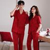 Couple pajamas summer new pure cotton red short-sleeved trousers women's wedding natal year men's cool thin loungewear